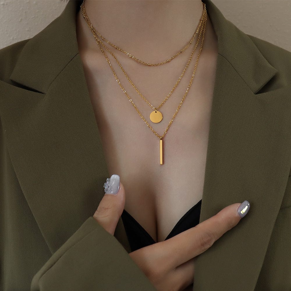 New Three Layer Geometric Round Piece Long Pendant Necklace Fashion Chain Female Simple Temperament