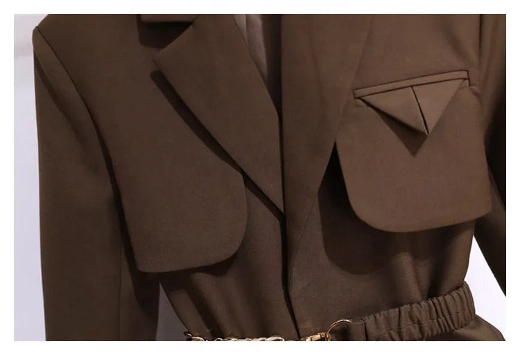 New Top Korean Style Chic Coffee Suit Coat Women's Spring and Autumn Suit High end Office Ladies Elegant Solid Jacket