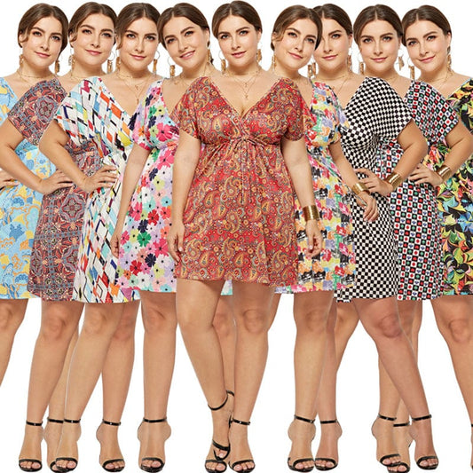 New Trend Cheap Elegant Chiffon Floral Printing Casual Big Plus Size Women Mini Dress