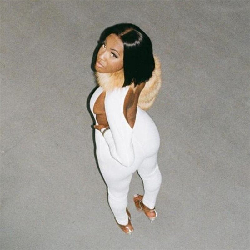 New Trend Deep O Neck Solid Color Rib Fabric Long Sleeve Jumpsuits Women Bodysuit Sexy Jumpsuit