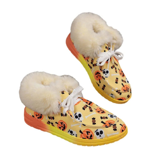 New Winter Plush Snow Boots Christmas Cotton Shoes Warm Flat Heel Fluffy Fur Boots Women Shoes