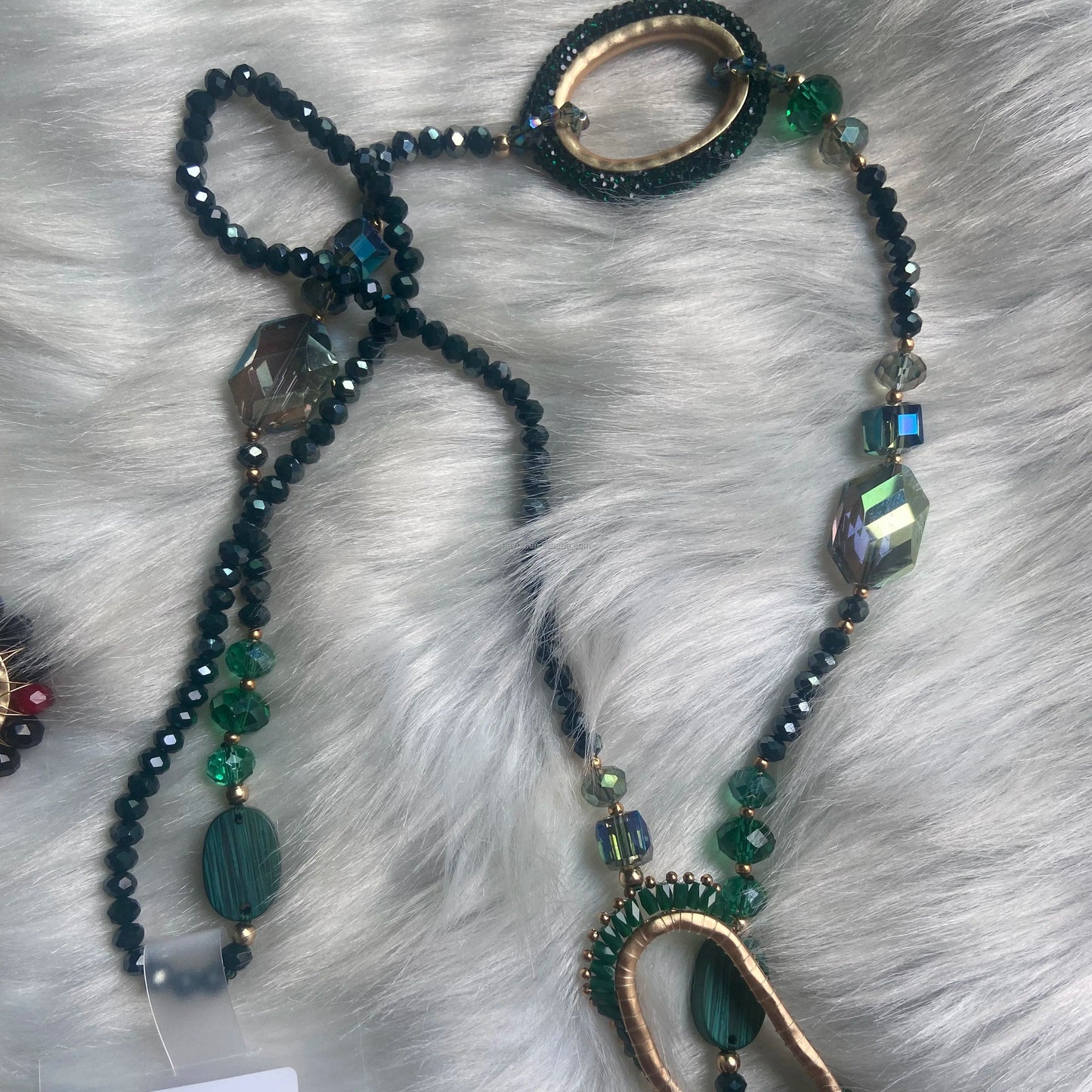 New Women Boho Gemstone Necklace Green and Brown Beads Long Soldered Crystal Vintage Pendant Fashion Jewelry Necklaces on Stock