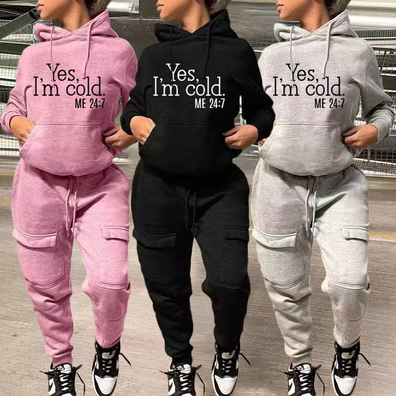 New Women Clothing Ins Style Fashion Solid Color Printed Letter Hooded Sweatshirt Two Pieces