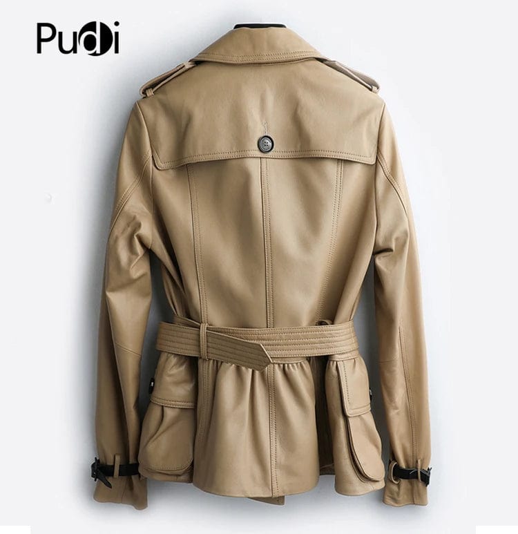 New women genuine sheep leather coat lady female real sheep skin belt Jacket fall/winter coats trench clothes CT015