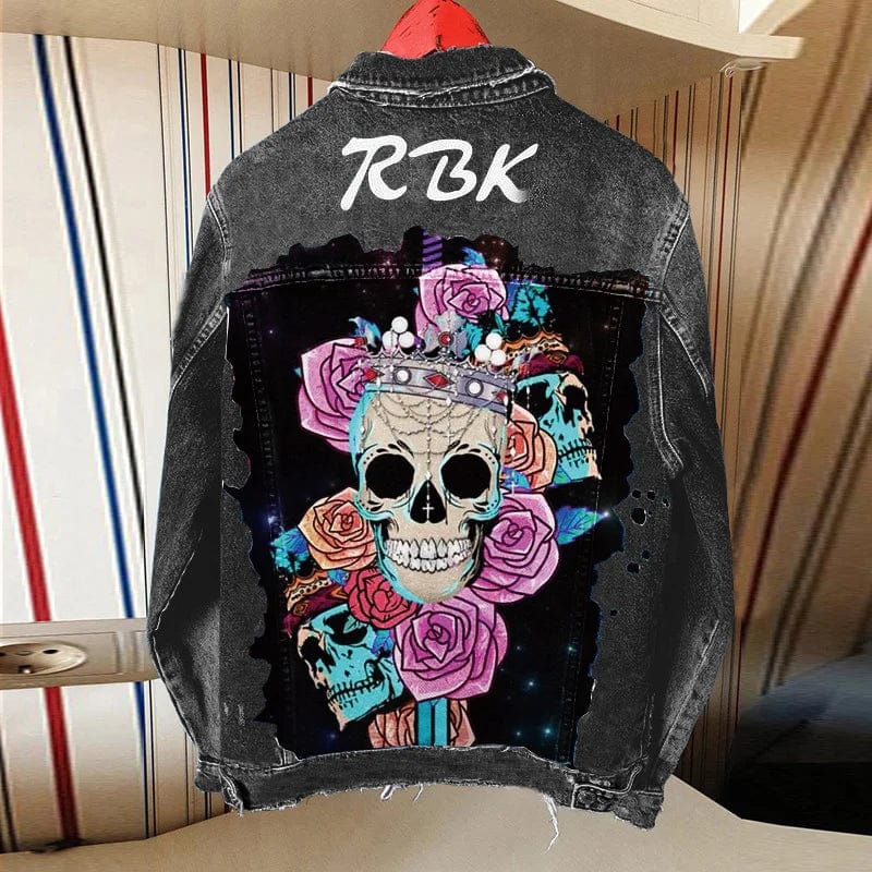 New Women's Autumn Winter Loose Short Coat 2023 Street Print Casual Denim Coat