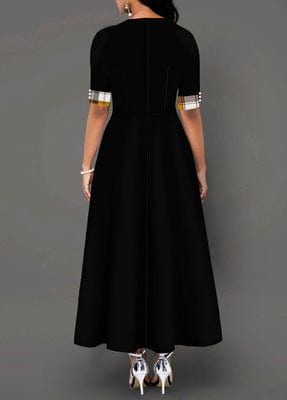 New women's contrast color mid-sleeve irregular dresses long dress plaid printing women's dress for boutique