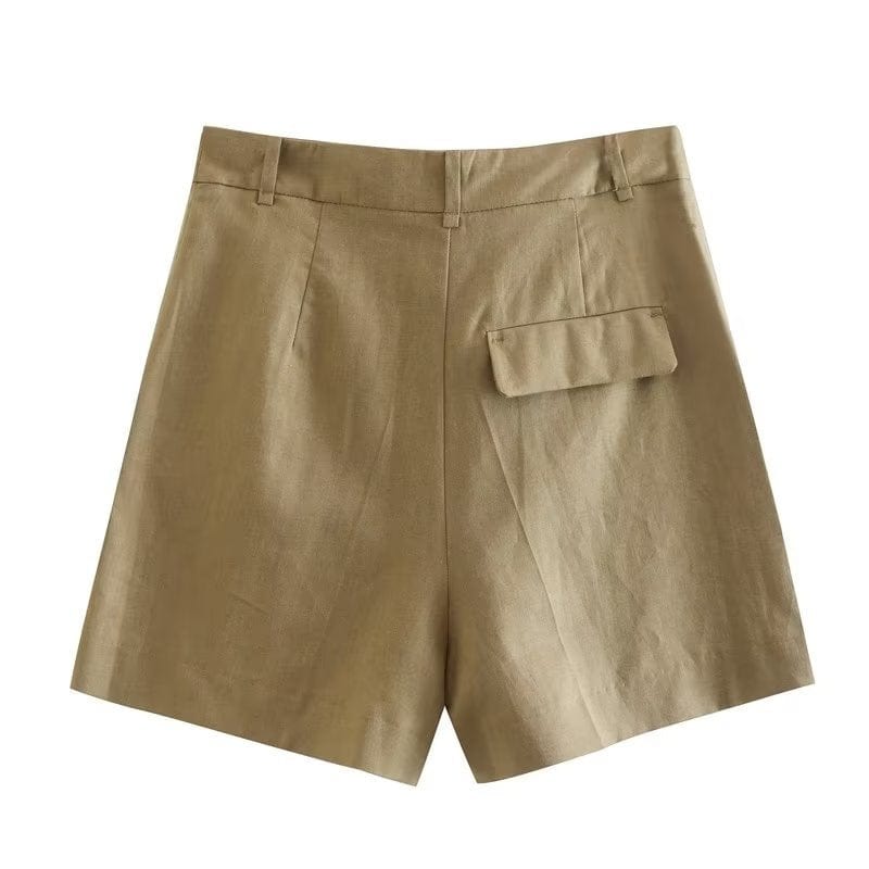 New Women'S V-Neck Single-Breasted Sleeveless Vest Top Pleated Casual Shorts Set