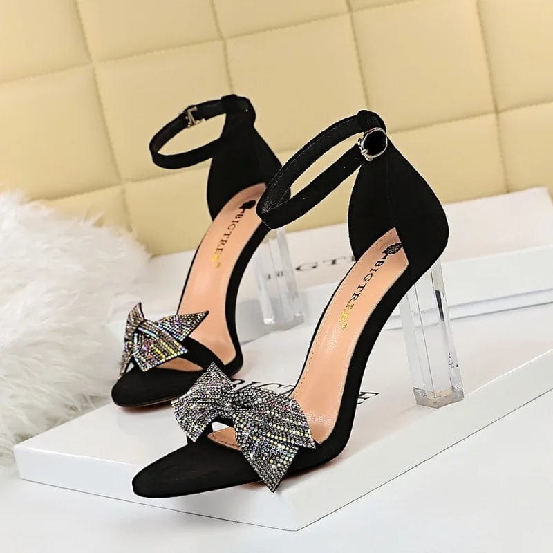 New Women Slippers western style banquet Crystal bowknot thick High Heel Sandals mature sexy women Sandals high heels shoes