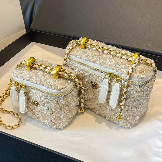 New Woolen Tweed Shoulder Bags for Women Camellia Fashion Chain Crossbody Bags Trend Handbags Phone Bag Top Handle Bucket Totes