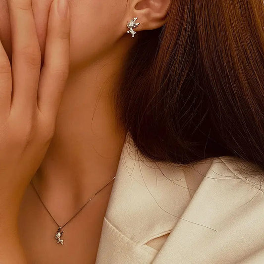 New Year Elk Christmas Tree Snowman Hat 925 silver Drop Oil Color Diamond Sterling Silver Stud Earrings