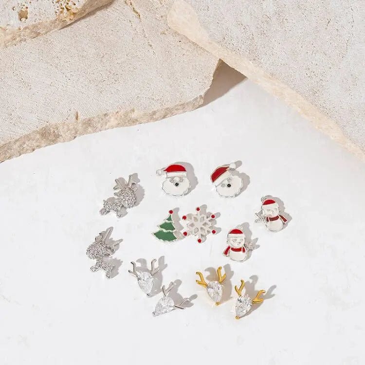 New Year Elk Christmas Tree Snowman Hat 925 silver Drop Oil Color Diamond Sterling Silver Stud Earrings