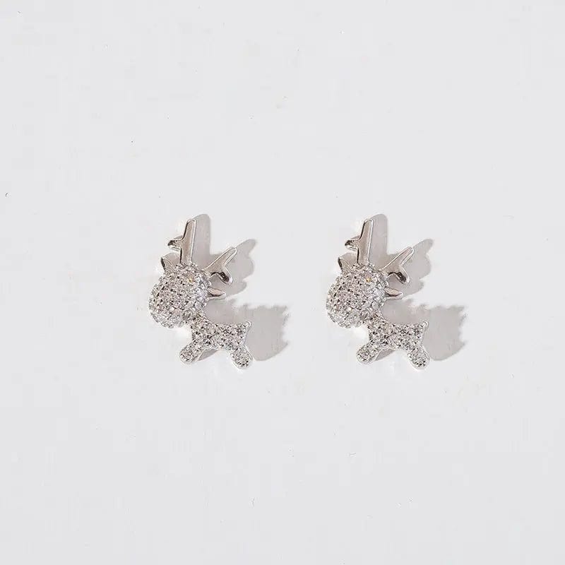 New Year Elk Christmas Tree Snowman Hat 925 silver Drop Oil Color Diamond Sterling Silver Stud Earrings