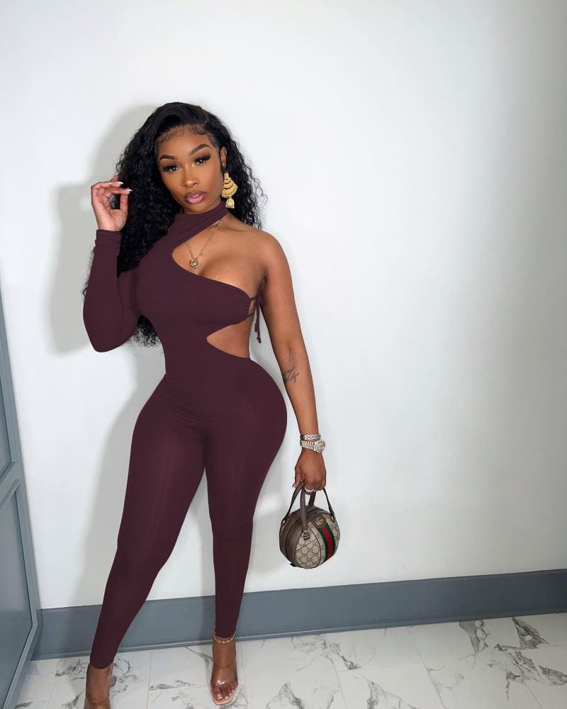 Newest Design Fashion Irregular Single Sleeve Sexy Lace Up Jumpsuit Solid Color Bodycon One Piece Jumpsuits For Women 2022