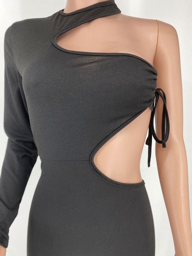 Newest Design Fashion Irregular Single Sleeve Sexy Lace Up Jumpsuit Solid Color Bodycon One Piece Jumpsuits For Women 2022
