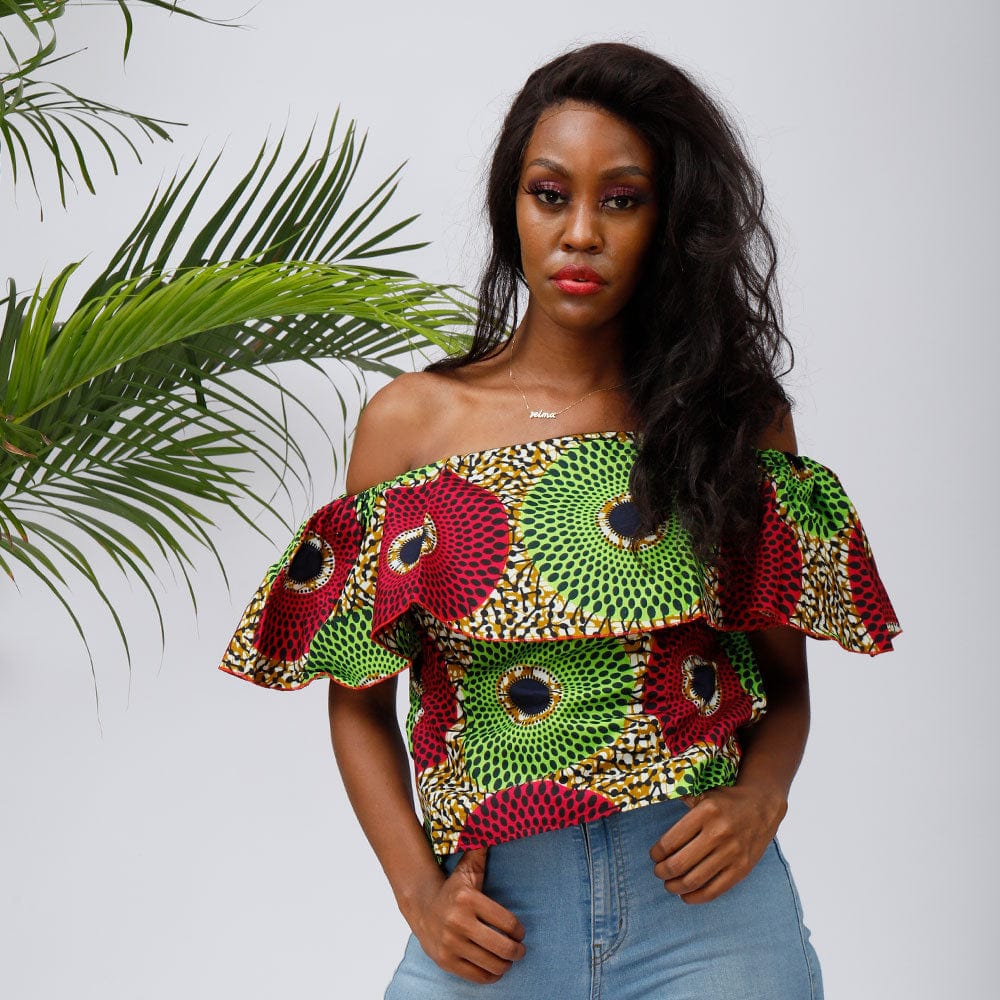 Newest Fashionable High Quality Off Shoulder African Pattern Top
