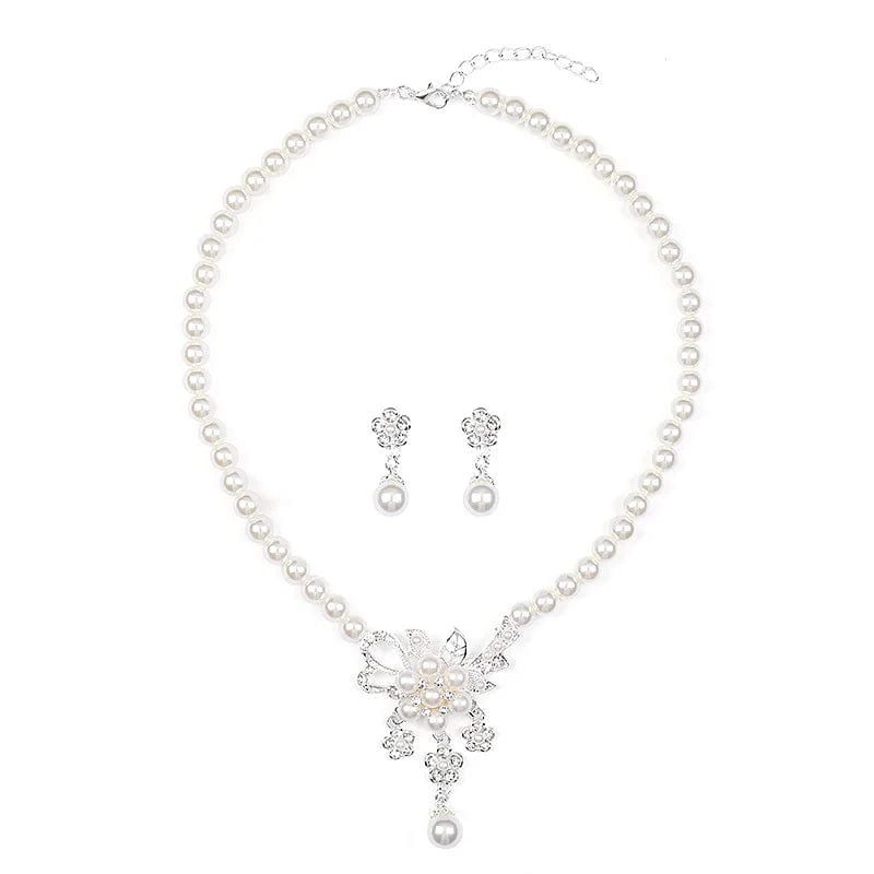 Newest Women Wedding Party Jewely Set Simple Elegant Luxury Crystal Simulated Pearl Necklace Earrings Jewelry Set Drop Shipping