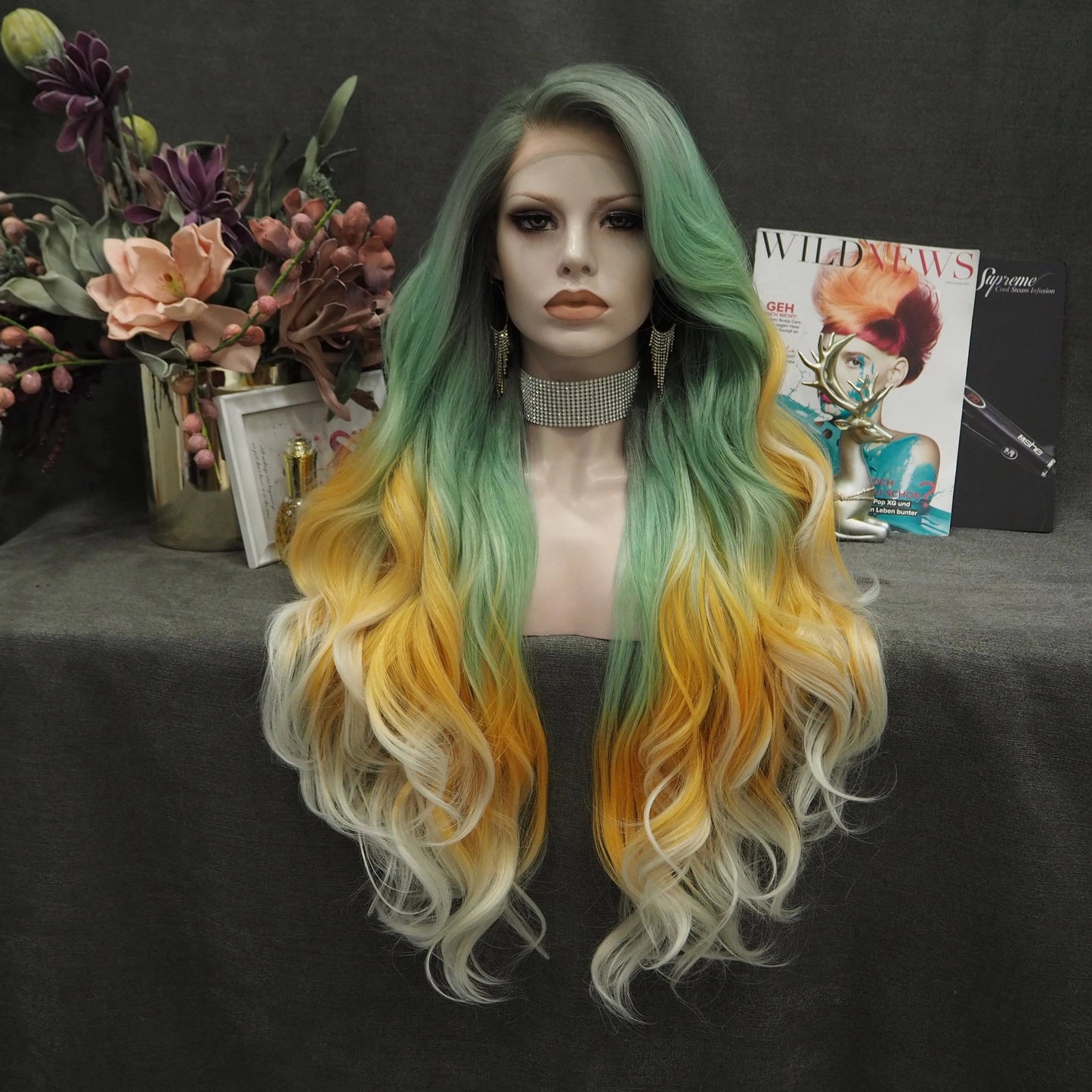 NH8-2108-02-GL Wholesale Heat Resistant Long waves ombre Futura Matte Fiber Cosplay Luxury Synthetic Lace Front Wig For Women Drag Wigs