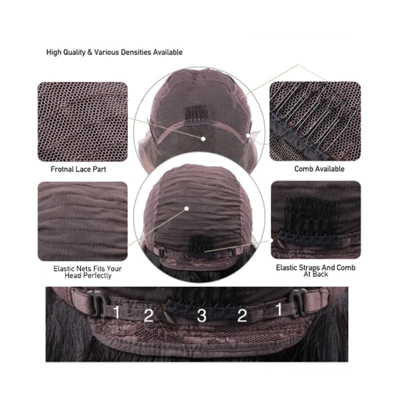 No lace Wigs With Free Bangs For Women Brazilian Straight Hair Natural Black  Bob  Human Hair Wig