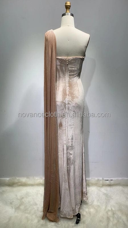 Nocance F3141 Trendy Products 2022 High Slit One Shoulder Champagne Velvet Luxury Dress Sexy Party Dresses Women For Evening Par