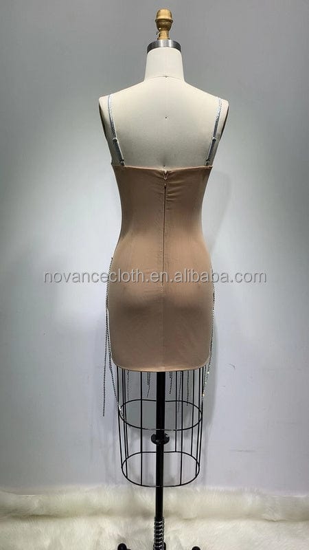 NOCANCE F3145 trendy clothes sparking suspender diamonds shiny dresses red carpet dresses with diamond tassels for party