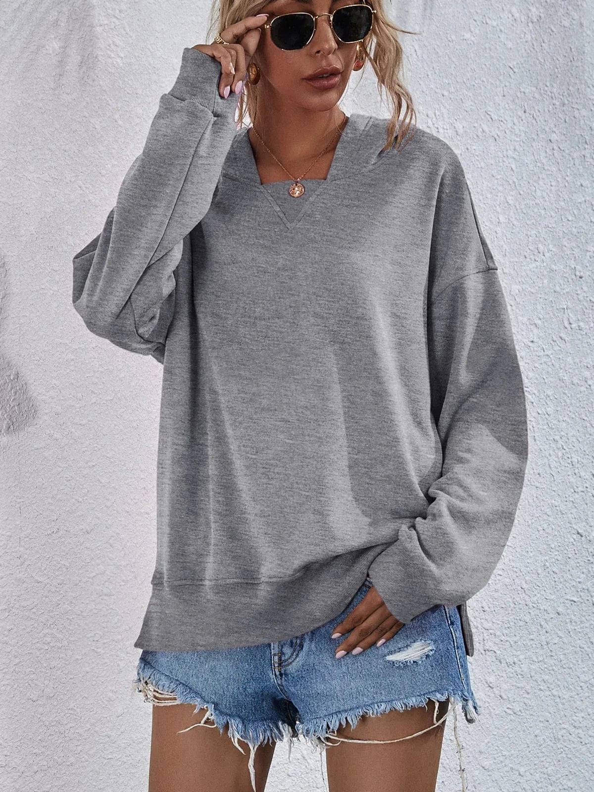 None / XL / Gray European and American Women's Clothing 2024 Autumn and Winter New Fleece-lined Sweater Women's Hooded Casual Loose Top