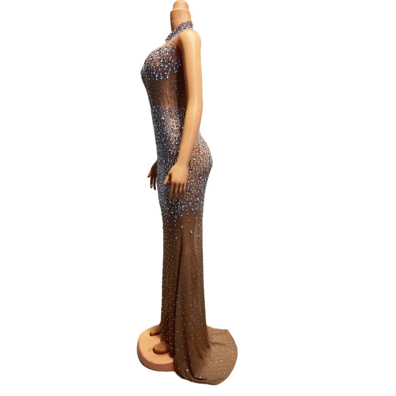 NOVANCE 2023 summer noble and elegant new product dinner party mesh brown dress women birthday diamond dress brown dress women