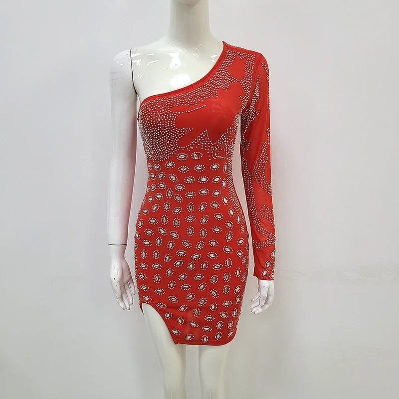 NOVANCE dress summer single sleeve shiny crystals gowns for women evening dresses plus size sexy high split evening dresses