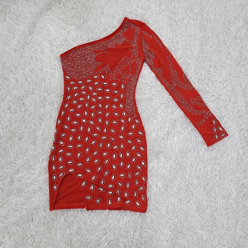 NOVANCE dress summer single sleeve shiny crystals gowns for women evening dresses plus size sexy high split evening dresses