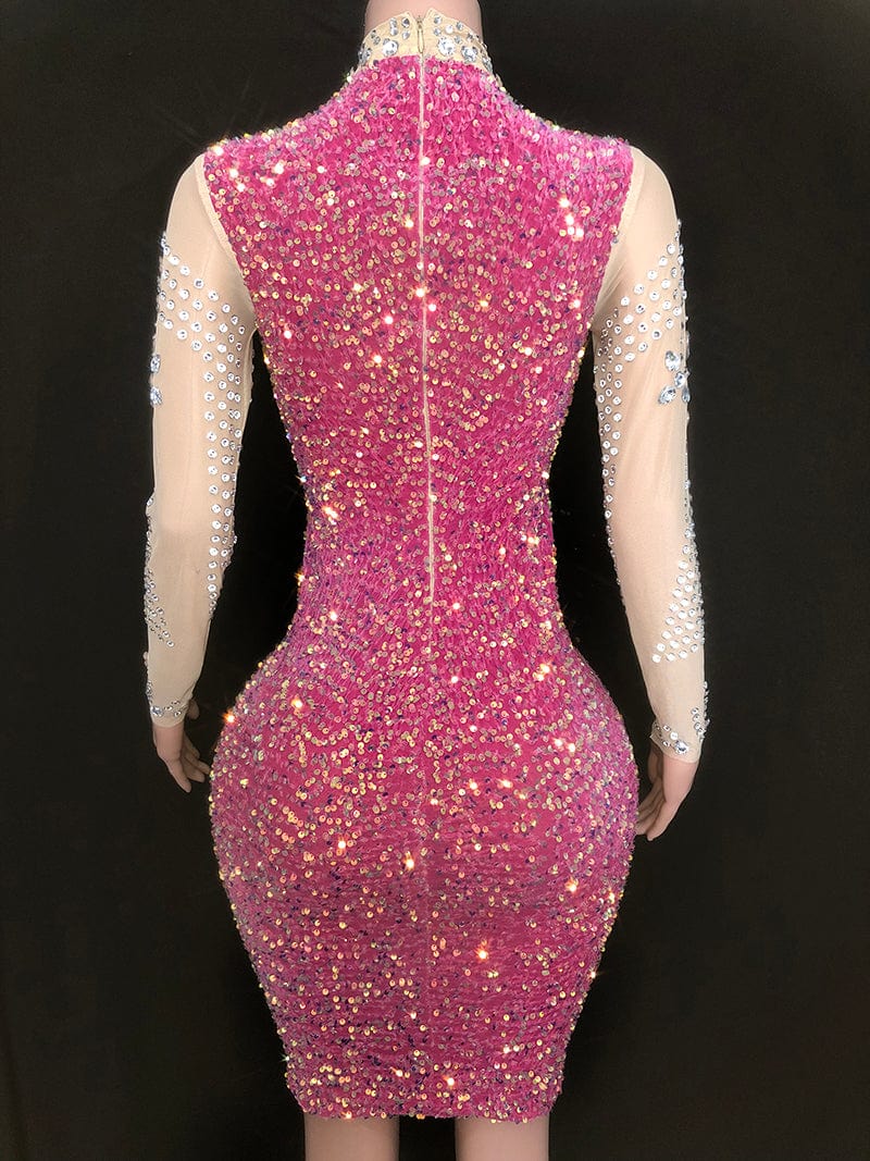 NOVANCE most popular products in america high neck glitter sequins pink dress sparkling diamonds cocktail dresses for evening