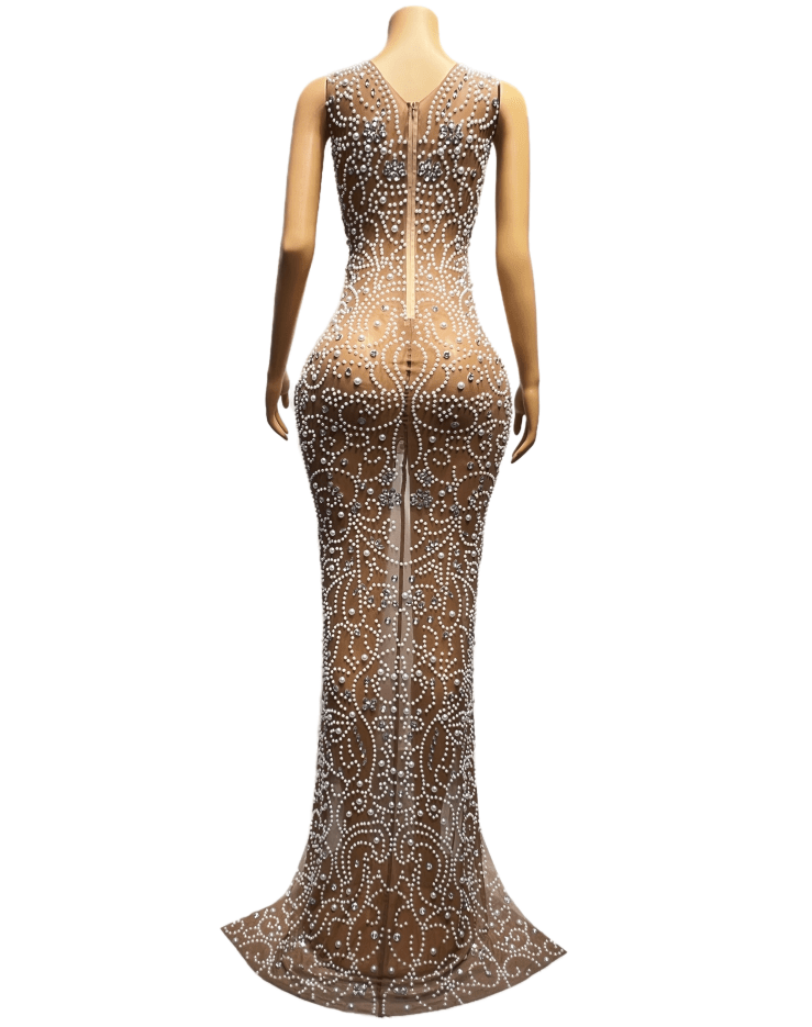 NOVANCE robes decontractes femmes scoop neck high split shiny diamond  pearl plus size evening gown  vestido de graduation