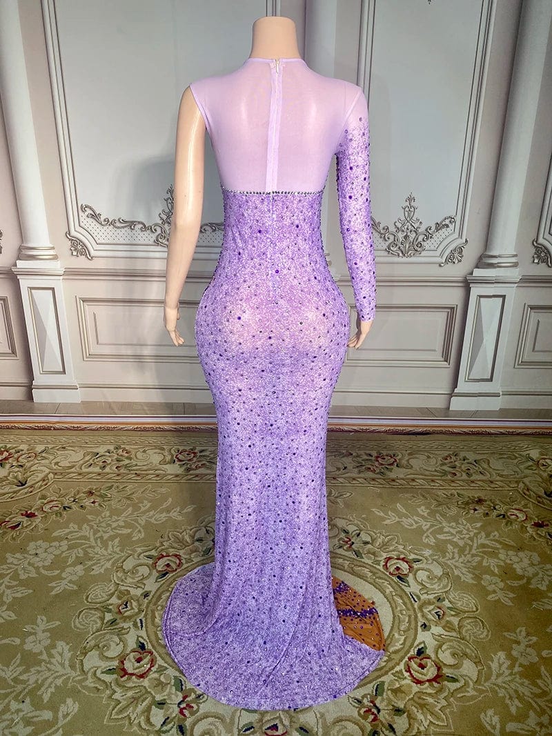 NOVANCE trending products 2023 new arrivals single sleeve shiny purple diamonds mesh red carpet dress evening gown dinner dress