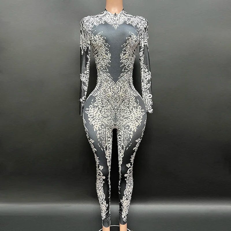 NOVANCE trending products 2023 new clothes arrivals women high neck printed shiny stones spandex bodysuit women's clothing sexy
