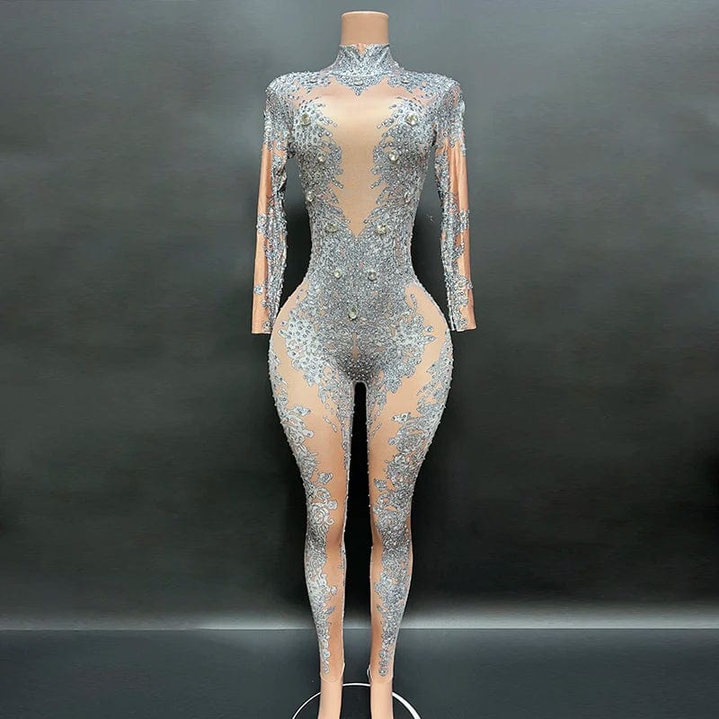 NOVANCE trending products 2023 new clothes arrivals women high neck printed shiny stones spandex bodysuit women's clothing sexy
