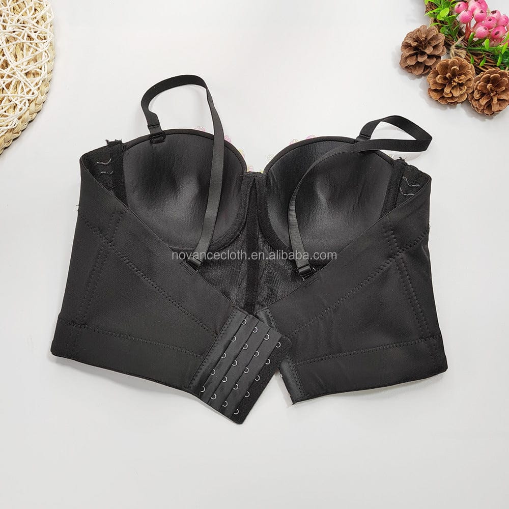 NOVANCE Trending Products Black Shell Sequined Lingerie Wearing Hot Girl Top Rhinestone Beaded Fishbone Corset Top Bra For Women