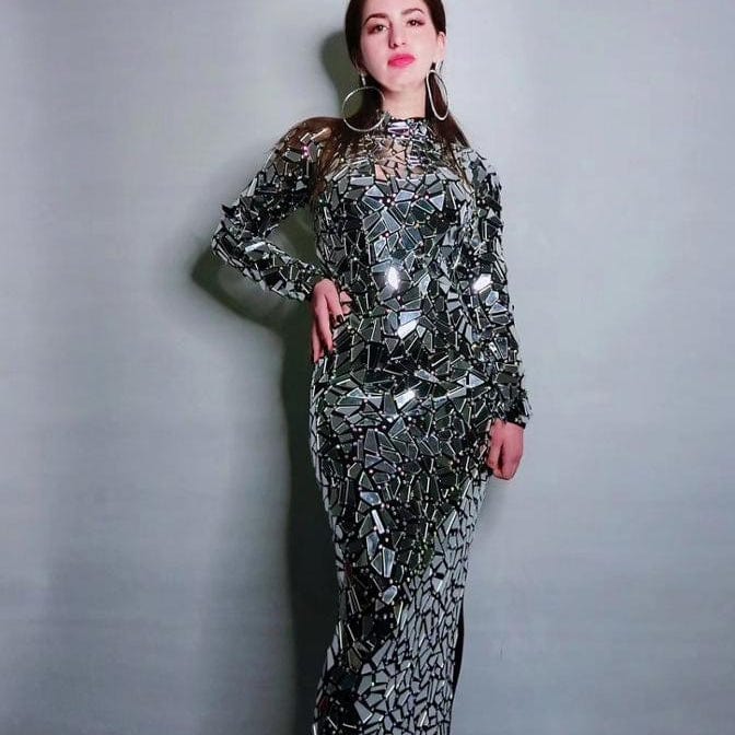 Novance trending products on amazon full mirrors club dress 2022 sexy birthday Rhinestone dresses women wedding guest plus size