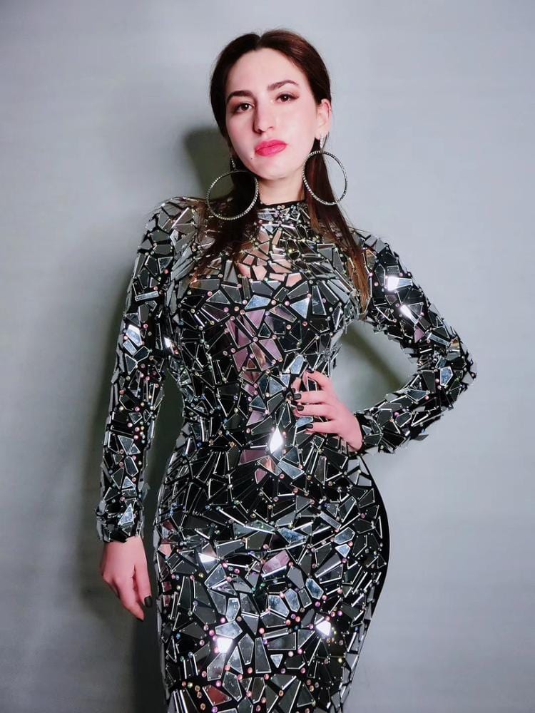Novance trending products on amazon full mirrors club dress 2022 sexy birthday Rhinestone dresses women wedding guest plus size