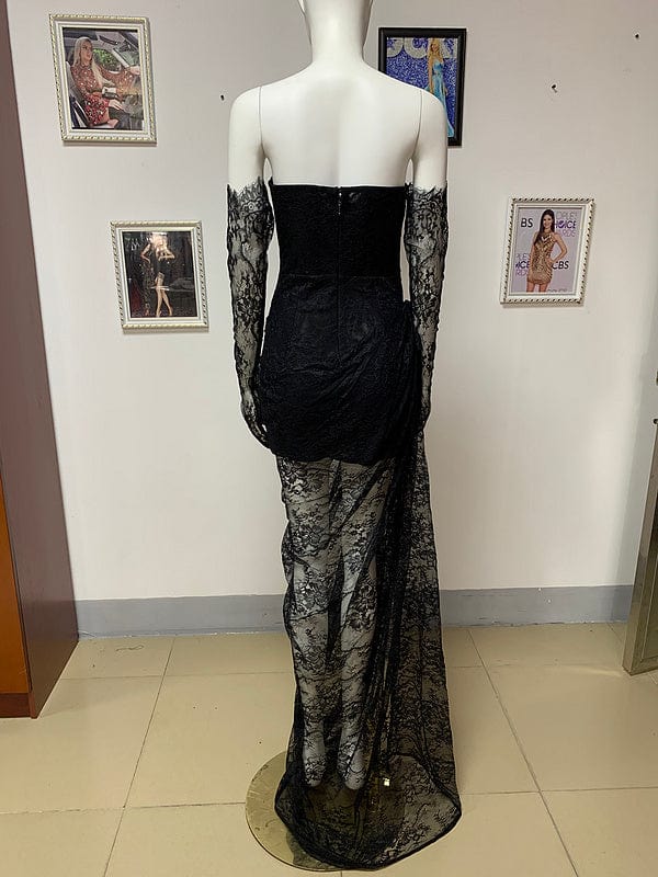 NOVANCE trendy items high slit sexy tube top black earl sheer lace dress robe de soiree chic class for evening party gown