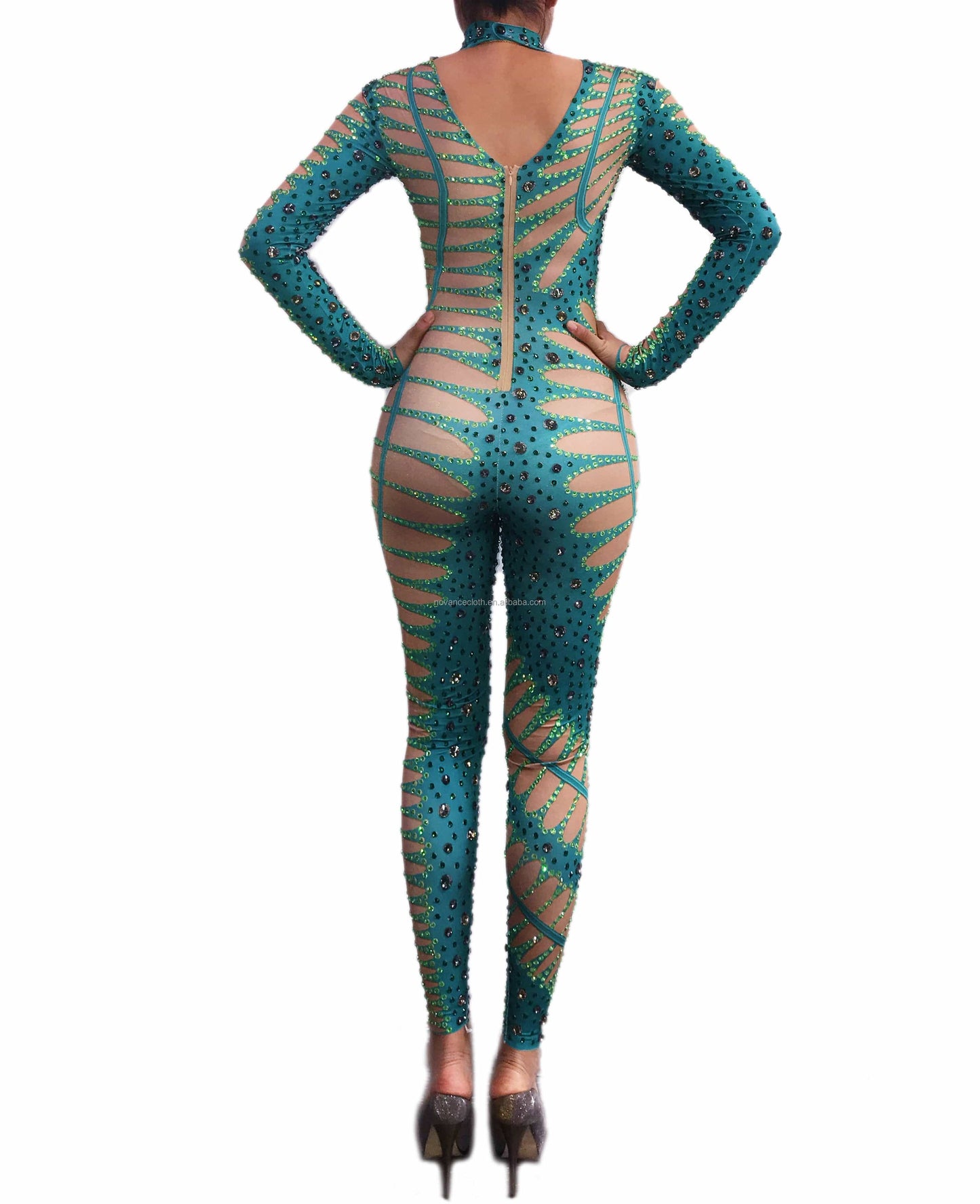 Novance Y1417 New Fashion 2022 Outfit Crystals Rhinestones Bodysuit Women Business Jumpsuit Slim Green Performance Stage Costume