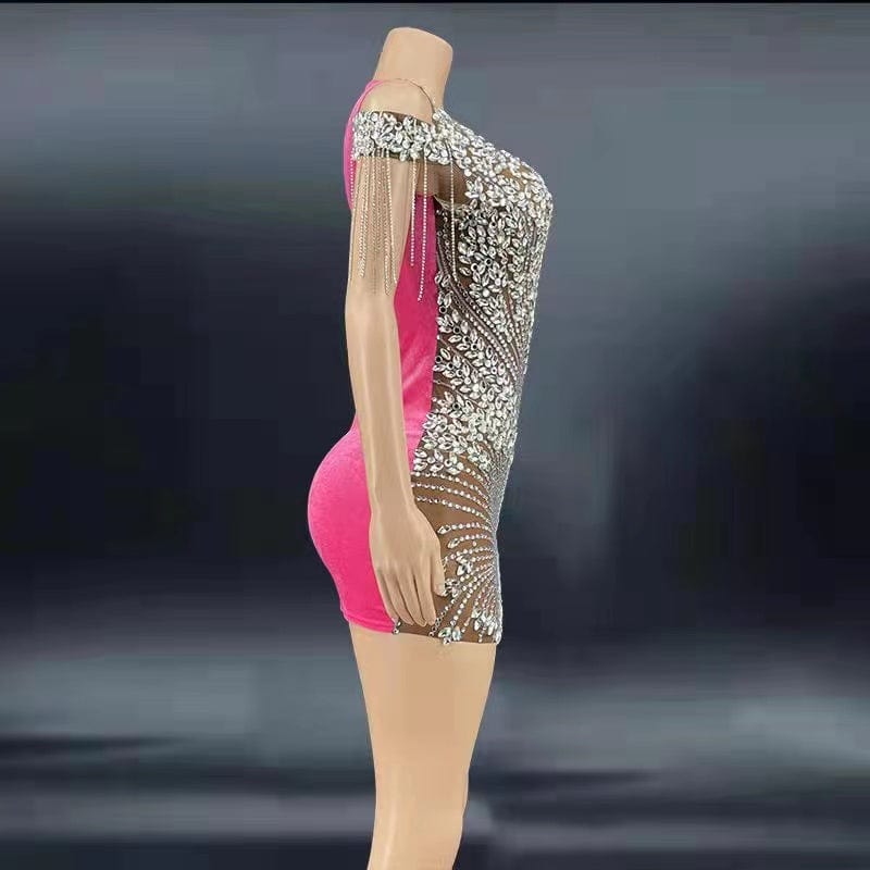 NOVANCE Y2150-C Plus Size Wholesale Boutique Clothing Blingbling Crystal V Neck Fringe Performance Wear Birthday Dresses Women
