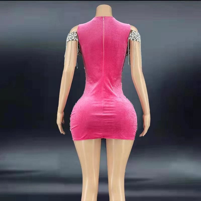 NOVANCE Y2150-C Plus Size Wholesale Boutique Clothing Blingbling Crystal V Neck Fringe Performance Wear Birthday Dresses Women