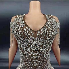 NOVANCE Y2150-C Plus Size Wholesale Boutique Clothing Blingbling Crystal V Neck Fringe Performance Wear Birthday Dresses Women