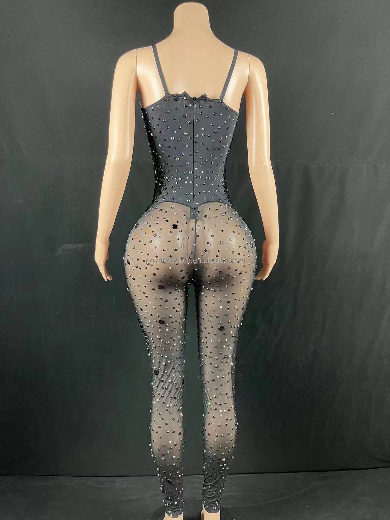 Novance Y2223 Direct Supplier For Brand New Clothing Jumpsuit Diamonds Crystal Black Sleeveless Plus Size Luxury Formal Wear