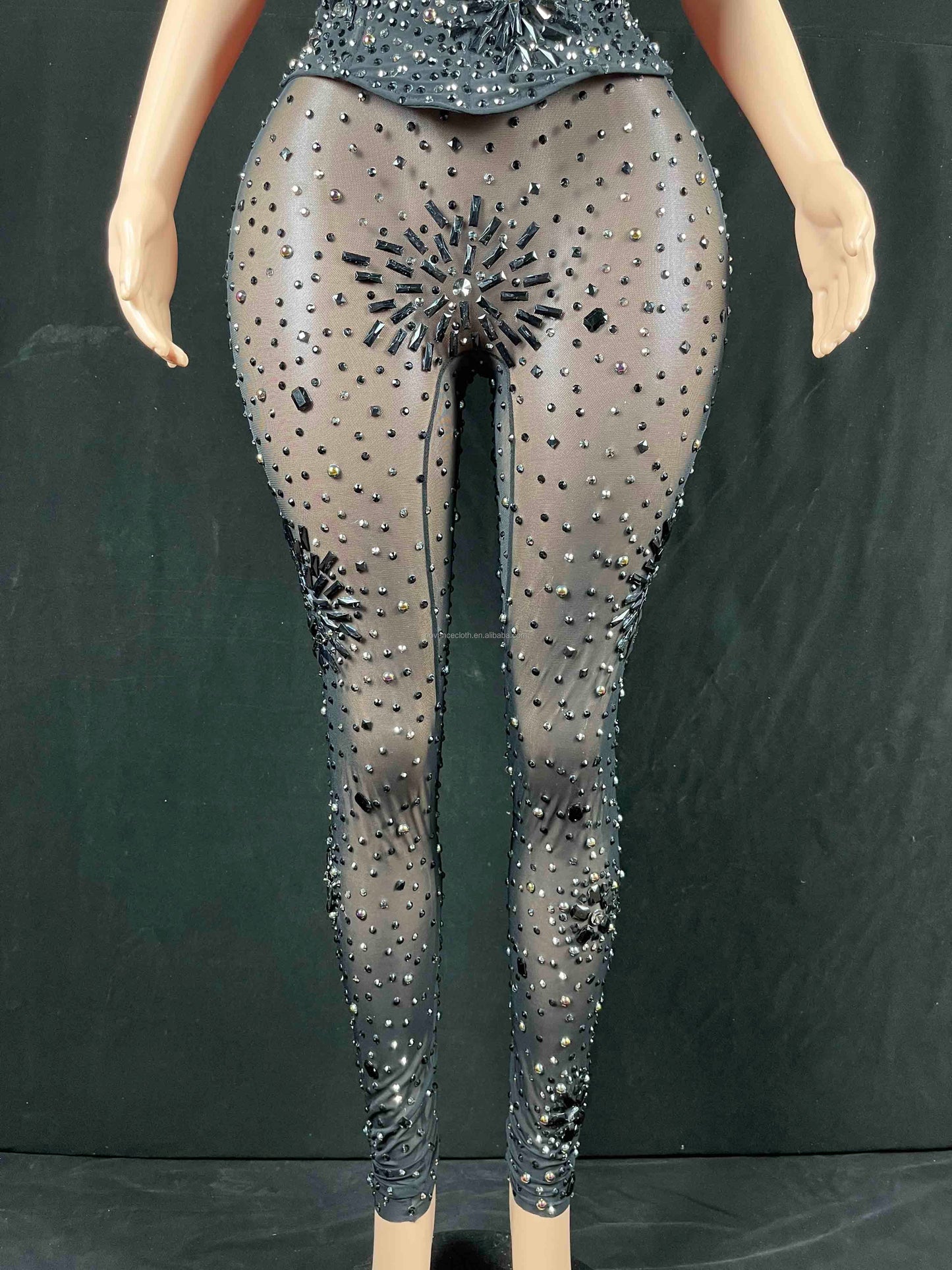 Novance Y2223 Direct Supplier For Brand New Clothing Jumpsuit Diamonds Crystal Black Sleeveless Plus Size Luxury Formal Wear