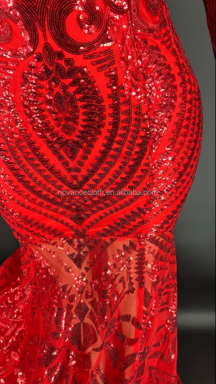 Novance Y2408 Summer 2022 V Neck Sparkling Diamond Sequins Red Fish Tail Dress Bridal Dress Evening Gown For Wedding Party