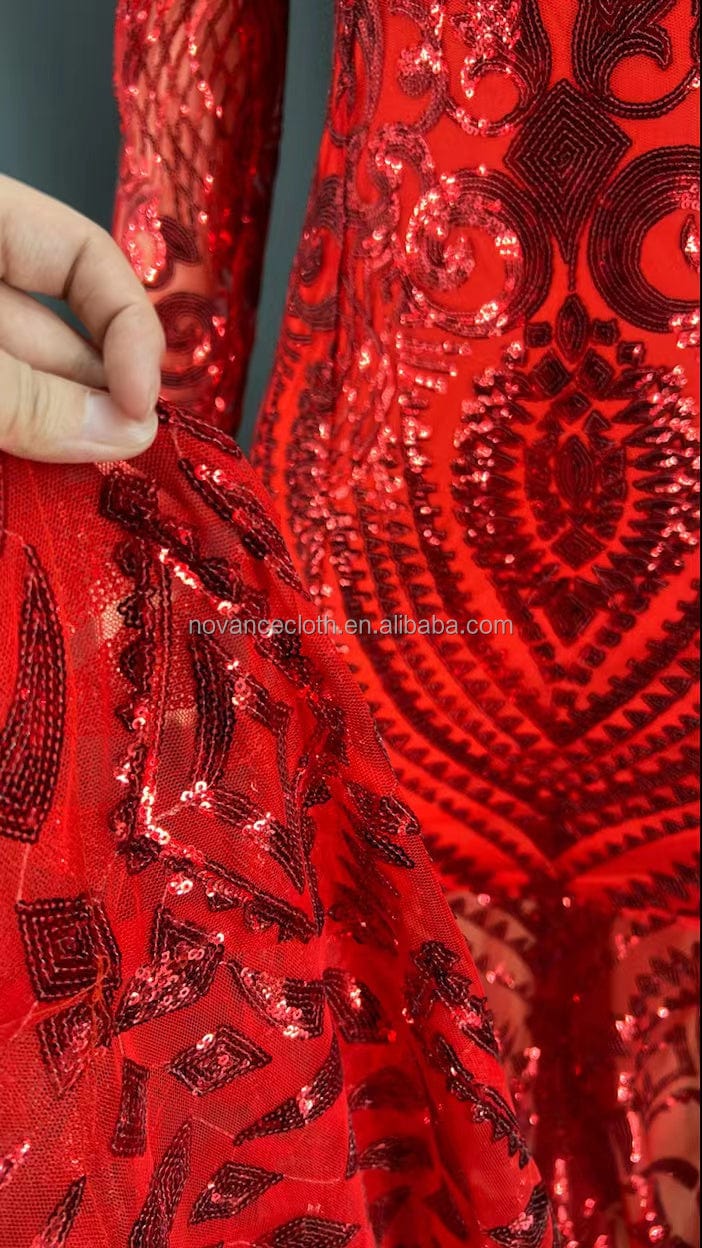 Novance Y2408 Summer 2022 V Neck Sparkling Diamond Sequins Red Fish Tail Dress Bridal Dress Evening Gown For Wedding Party