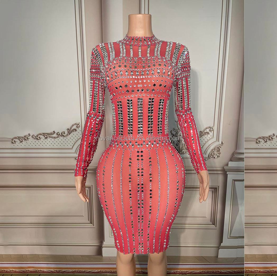 NOVANCE Y2660 new product shiny diamonds pink gowns for women evening dresses see through plus size womens skirts evening party