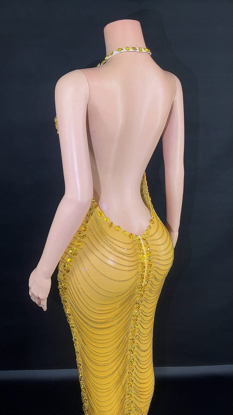 Novance Y2758-D Rhinestone Dress Formal Sexy Deep V Neck Halter Dress Women Evening Dresses Elegant Party 2023