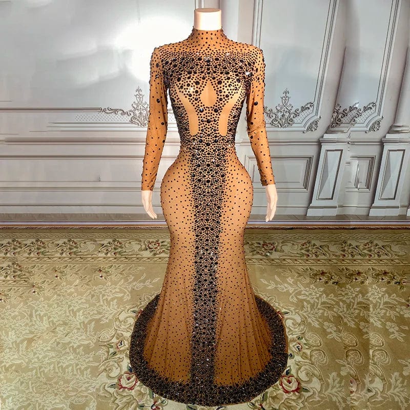 Novance Y2976 Productos Para El 2024 Long Sleeves High Neck Rhinestone Formal Dress for Women Elegant Plus Size Crystal Beads