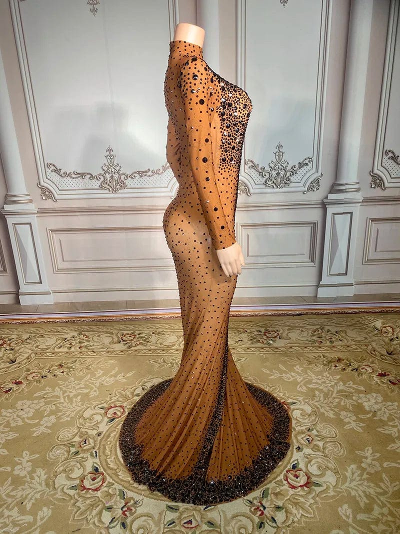 Novance Y2976 Productos Para El 2024 Long Sleeves High Neck Rhinestone Formal Dress for Women Elegant Plus Size Crystal Beads