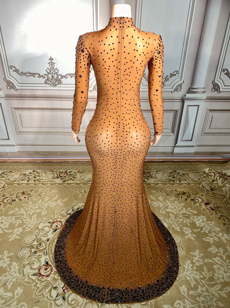 Novance Y2976 Productos Para El 2024 Long Sleeves High Neck Rhinestone Formal Dress for Women Elegant Plus Size Crystal Beads